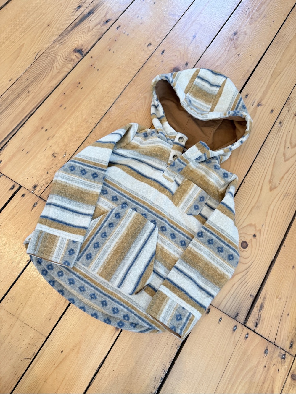 Kids Hooded Pullover - Cream, Mustard & Blue Stripes